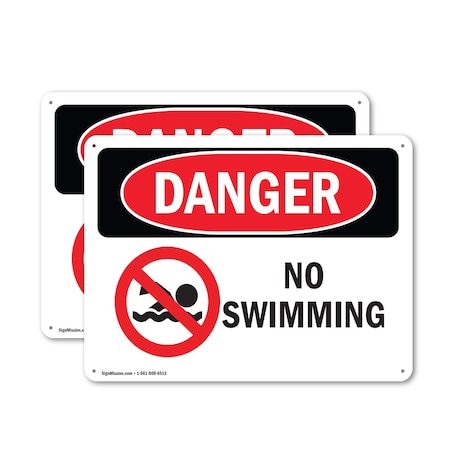 Signmission No Swimming, 10 in W x Rectangle, Aluminum OS-2PACK-DS-A-710-L-1709